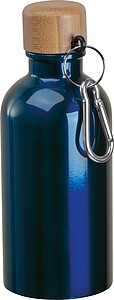 Stainless steel drinking bottle with carabiner, 400ml, dark blue