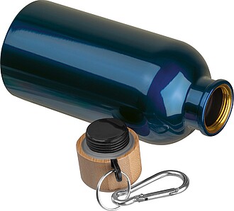 Stainless steel drinking bottle with carabiner, 400ml, dark blue