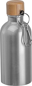 Stainless steel drinking bottle with carabiner, 400ml, grey