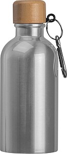 Stainless steel drinking bottle with carabiner, 400ml, grey