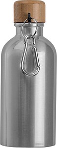 Stainless steel drinking bottle with carabiner, 400ml, grey