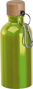 Stainless steel drinking bottle with carabiner, 400ml, light green