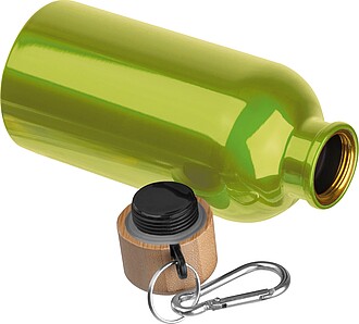 Stainless steel drinking bottle with carabiner, 400ml, light green