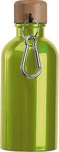 Stainless steel drinking bottle with carabiner, 400ml, light green