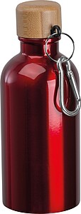 Stainless steel drinking bottle with carabiner, 400ml, red