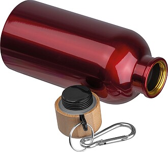 Stainless steel drinking bottle with carabiner, 400ml, red
