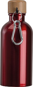 Stainless steel drinking bottle with carabiner, 400ml, red
