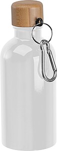 Stainless steel drinking bottle with carabiner, 400ml, white