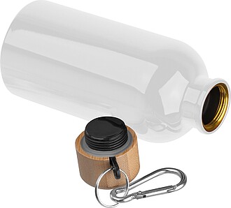 Stainless steel drinking bottle with carabiner, 400ml, white