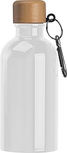 Stainless steel drinking bottle with carabiner, 400ml, white