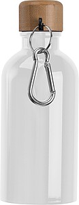 Stainless steel drinking bottle with carabiner, 400ml, white