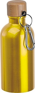 Stainless steel drinking bottle with carabiner, 400ml, yellow
