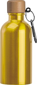 Stainless steel drinking bottle with carabiner, 400ml, yellow