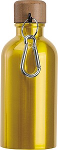 Stainless steel drinking bottle with carabiner, 400ml, yellow