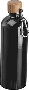 Stainless steel drinking bottle with carabiner, 750ml, black