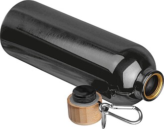 Stainless steel drinking bottle with carabiner, 750ml, black