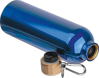 Stainless steel drinking bottle with carabiner, 750ml, blue
