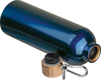 Stainless steel drinking bottle with carabiner, 750ml, dark blue