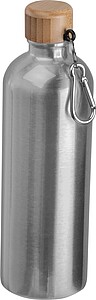 Stainless steel drinking bottle with carabiner, 750ml, grey
