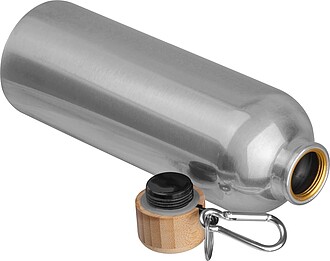 Stainless steel drinking bottle with carabiner, 750ml, grey