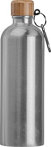 Stainless steel drinking bottle with carabiner, 750ml, grey