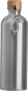 Stainless steel drinking bottle with carabiner, 750ml, grey
