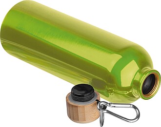 Stainless steel drinking bottle with carabiner, 750ml, light green