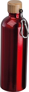 Stainless steel drinking bottle with carabiner, 750ml, red