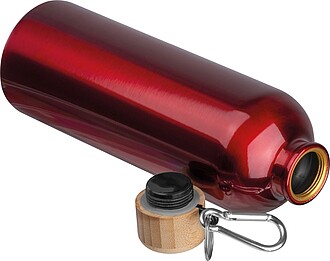 Stainless steel drinking bottle with carabiner, 750ml, red