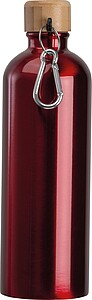 Stainless steel drinking bottle with carabiner, 750ml, red