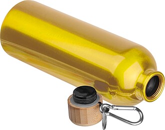 Stainless steel drinking bottle with carabiner, 750ml, yellow