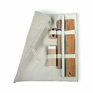 Stationary set in cotton pouch, beige
