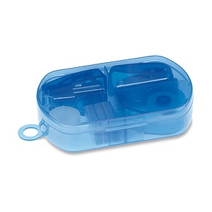 Stationery set in plastic box, transparent blue