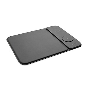 Swiss peak RCS recycled PU 15W 3 in 1 charging mousepad, black