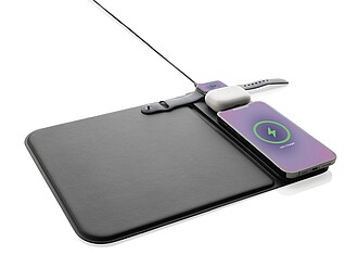 Swiss peak RCS recycled PU 15W 3 in 1 charging mousepad, black