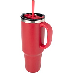 Sydney 1200 ml double wall RCS certified copper vacuum insulated tumbler with straw, red