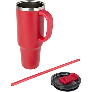 Sydney 1200 ml double wall RCS certified copper vacuum insulated tumbler with straw, red