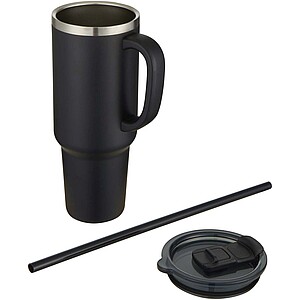 Sydney 1200 ml double wall RCS certified copper vacuum insulated tumbler with straw, solid black