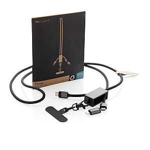 Terra RCS recycled PET phone cord with 60W dual charge cable, grey, black