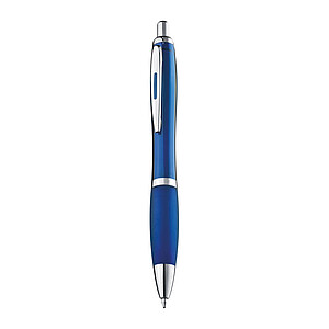 Transparent Ball pen with rubber grip., turquoise