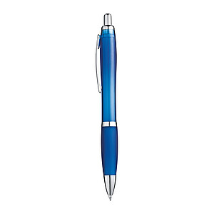 Transparent Ball pen with rubber grip., turquoise