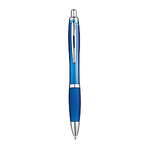 Transparent Ball pen with rubber grip., turquoise