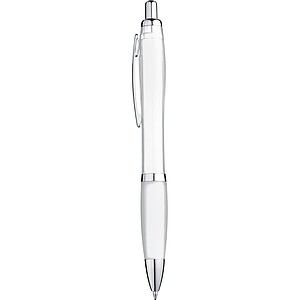Transparent Ball pen with rubber grip., white