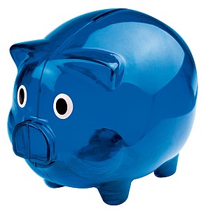 Transparent piggy bank, blue