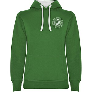 Urban womens hoodie, green with white details, S