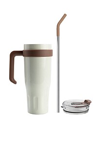 VANILLA SEASON MADURAI Thermo mug with straw, beige