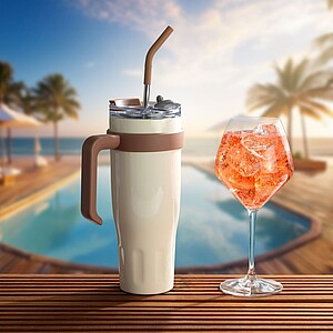 VANILLA SEASON MADURAI XXL Thermo mug with straw, 1000 ml, beige