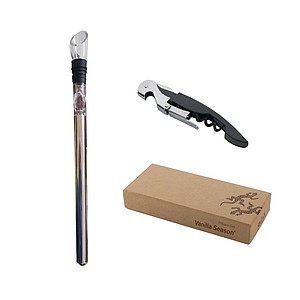 VANILLA SEASON PILBARA SET Set for drinking wine, includes a corkscrew and cooling stick with a small funnel