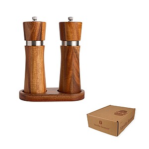 VANILLA SEASON SABARI Elegant salt and pepper mill set with a stand