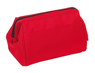 Vanity case main compartment is tightened with a metal holder and zip,colour red
